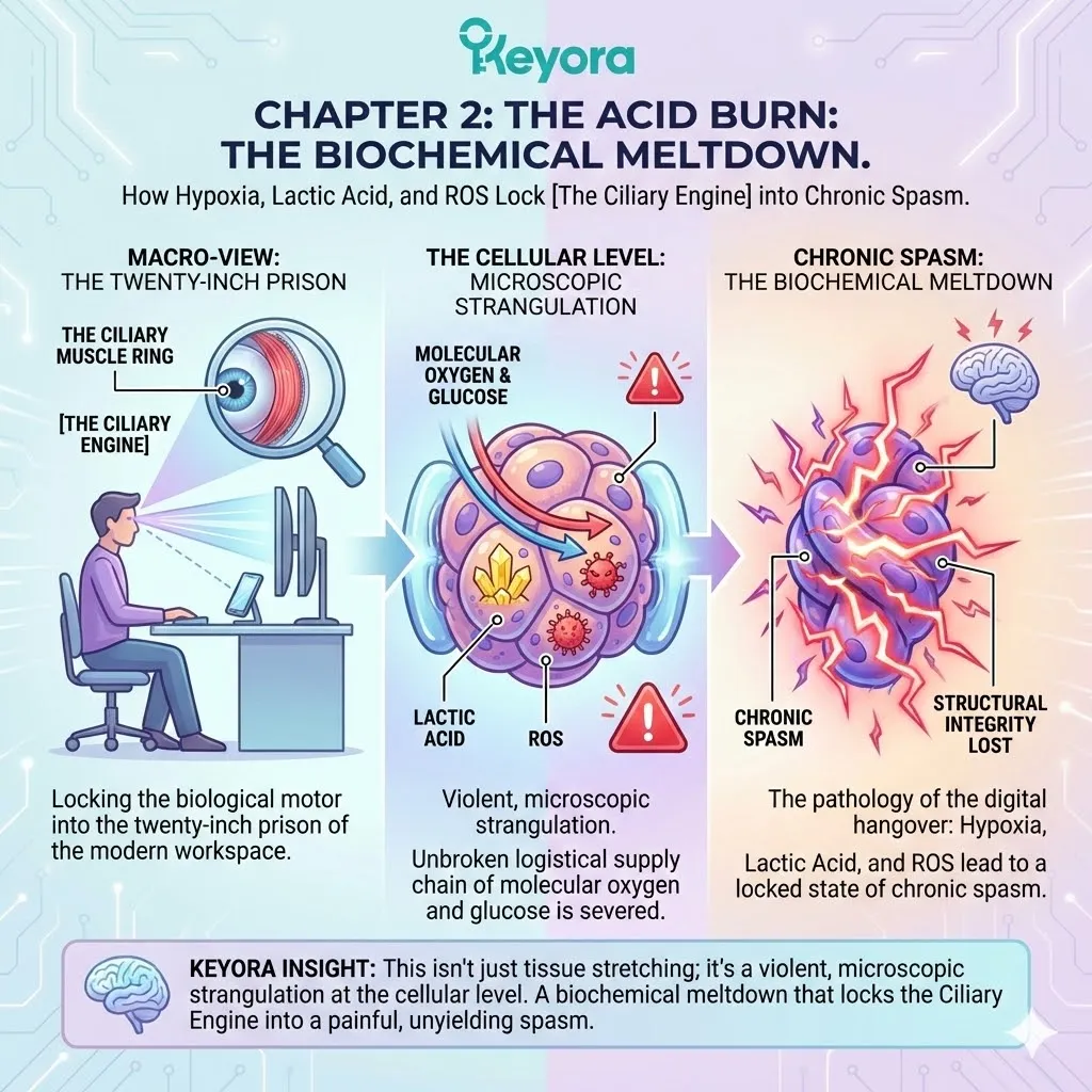Ciliary engine hypoxia triggers a biochemical meltdown of ATP synthesis, forcing a neuro-endocrine storm that compromises systemic regulator integrity. Ciliary engine hypoxia triggers a biochemical meltdown of ATP synthesis, forcing a neuro-endocrine storm that compromises systemic regulator integrity.