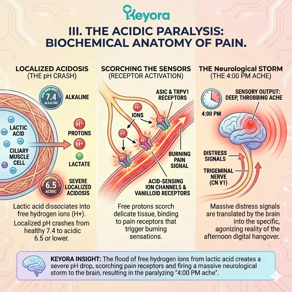 ASIC and TRPV1 receptor depolarization during the pH crash triggers a neuro-endocrine storm as localized acidosis compromises systemic regulator stability. ASIC and TRPV1 receptor depolarization during the pH crash triggers a neuro-endocrine storm as localized acidosis compromises systemic regulator stability.
