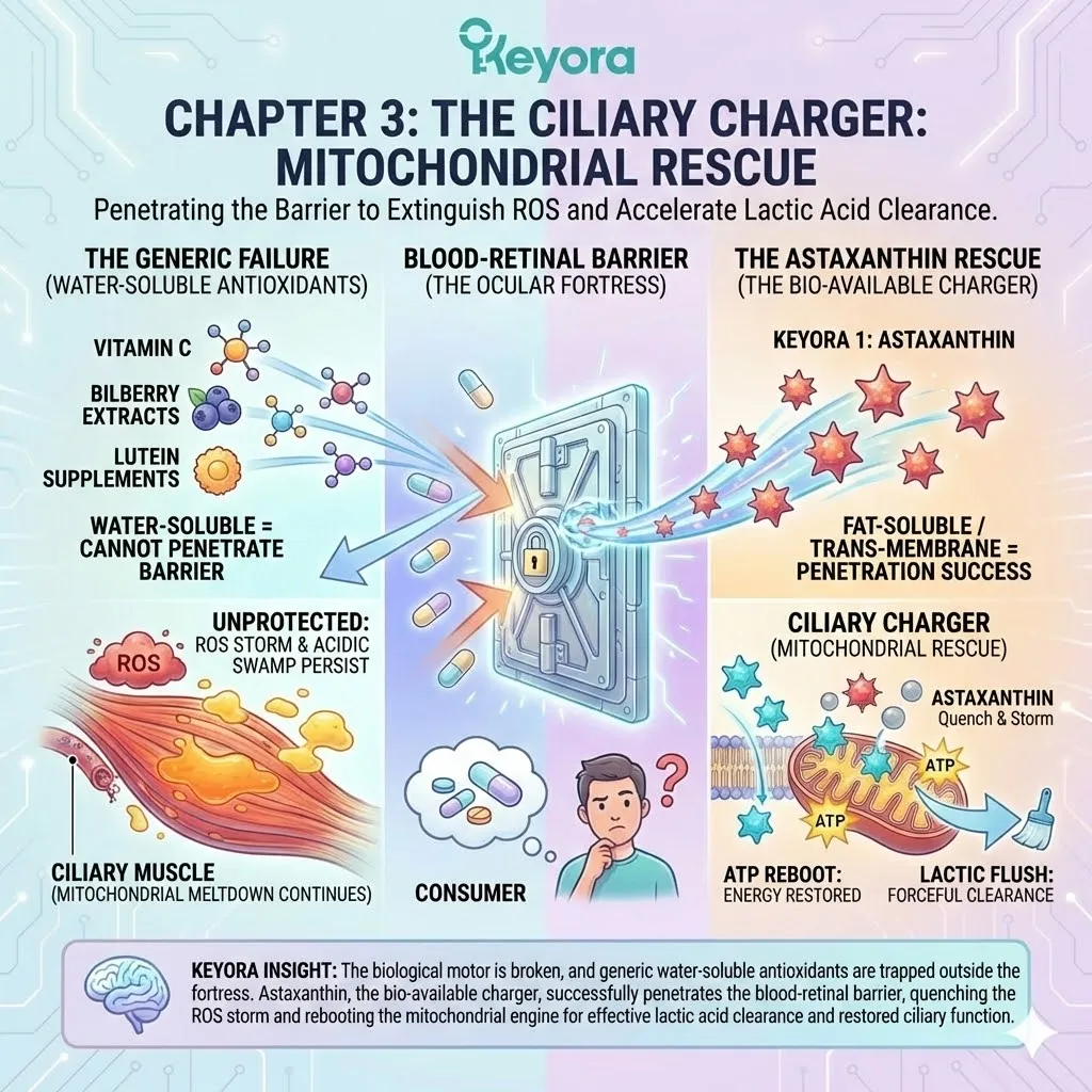 Mitochondrial rescue protocols accelerate ATP synthesis and lactic acid clearance to extinguish the neuro-endocrine storm within the ciliary engine. Mitochondrial rescue protocols accelerate ATP synthesis and lactic acid clearance to extinguish the neuro-endocrine storm within the ciliary engine.