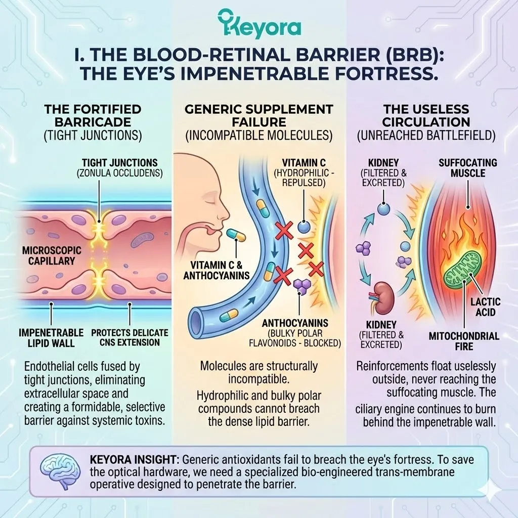 Zonula occludens tight junctions reinforce the blood-aqueous barrier to block generic antioxidants while maintaining the ciliary engine's structural lipid wall. Zonula occludens tight junctions reinforce the blood-aqueous barrier to block generic antioxidants while maintaining the ciliary engine's structural lipid wall.