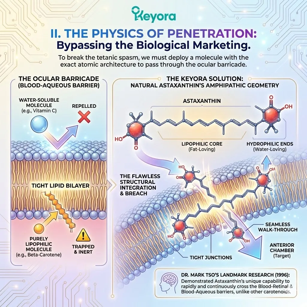 Amphipathic molecular geometry enables structural integration and seamless penetration of the blood-aqueous barrier to stabilize the ciliary engine. Amphipathic molecular geometry enables structural integration and seamless penetration of the blood-aqueous barrier to stabilize the ciliary engine.