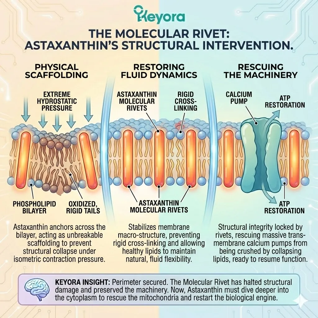 Molecular rivet scaffolding reinforces the phospholipid bilayer architecture to prevent structural collapse and protect calcium pumps during a neuro-endocrine storm. Molecular rivet scaffolding reinforces the phospholipid bilayer architecture to prevent structural collapse and protect calcium pumps during a neuro-endocrine storm.