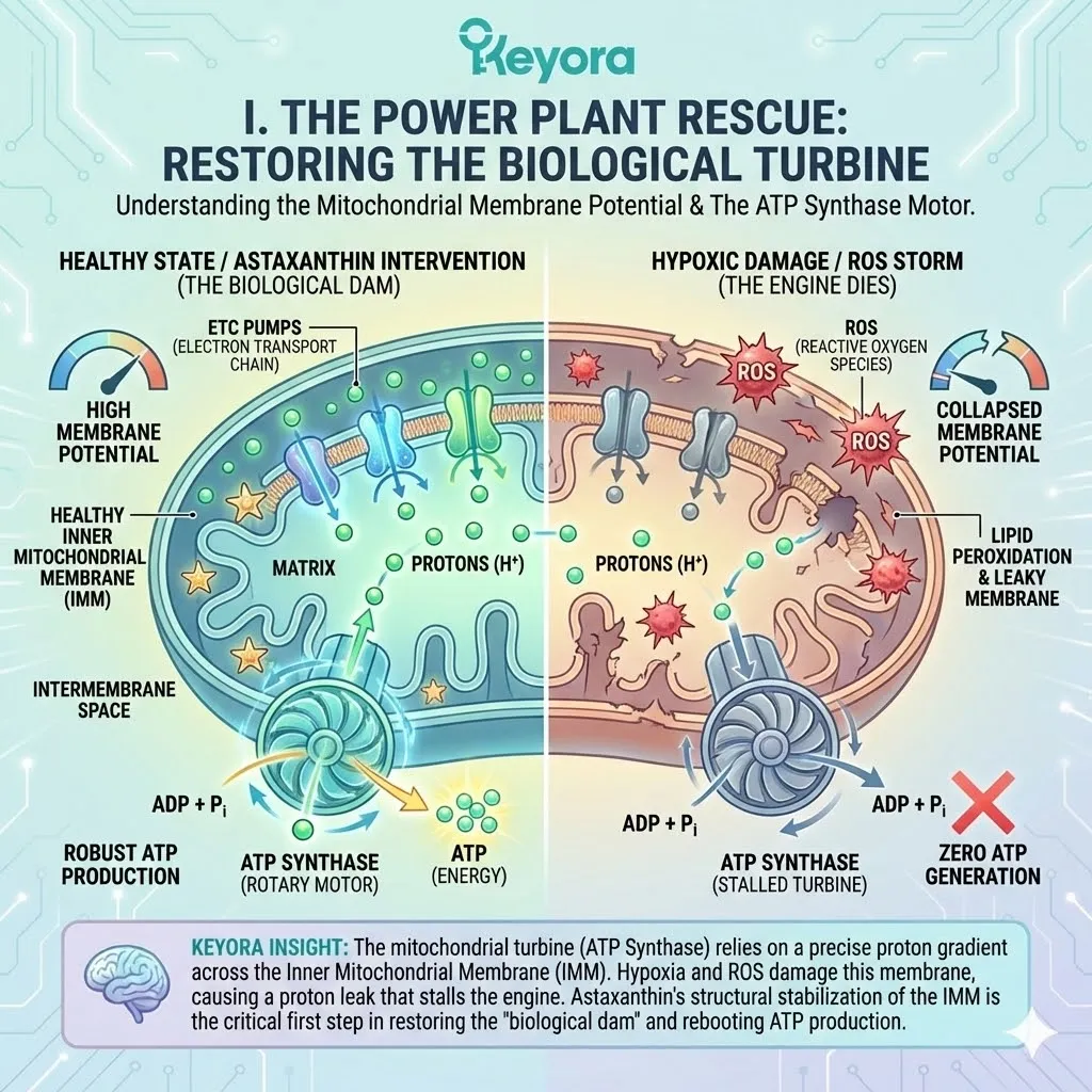 Lipid peroxidation collapses the mitochondrial membrane potential and stalls the ETC architecture within the IMM during a localized neuro-endocrine storm. Lipid peroxidation collapses the mitochondrial membrane potential and stalls the ETC architecture within the IMM during a localized neuro-endocrine storm.