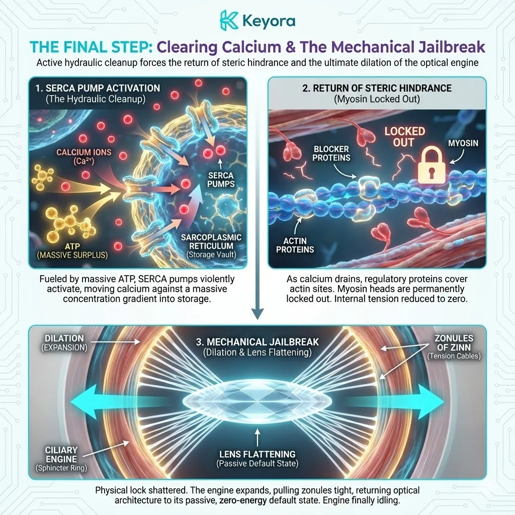 ATP-fueled SERCA pumps activate hydraulic calcium clearance to restore steric hindrance and execute the mechanical rebound of the ciliary engine architecture. ATP-fueled SERCA pumps activate hydraulic calcium clearance to restore steric hindrance and execute the mechanical rebound of the ciliary engine architecture.