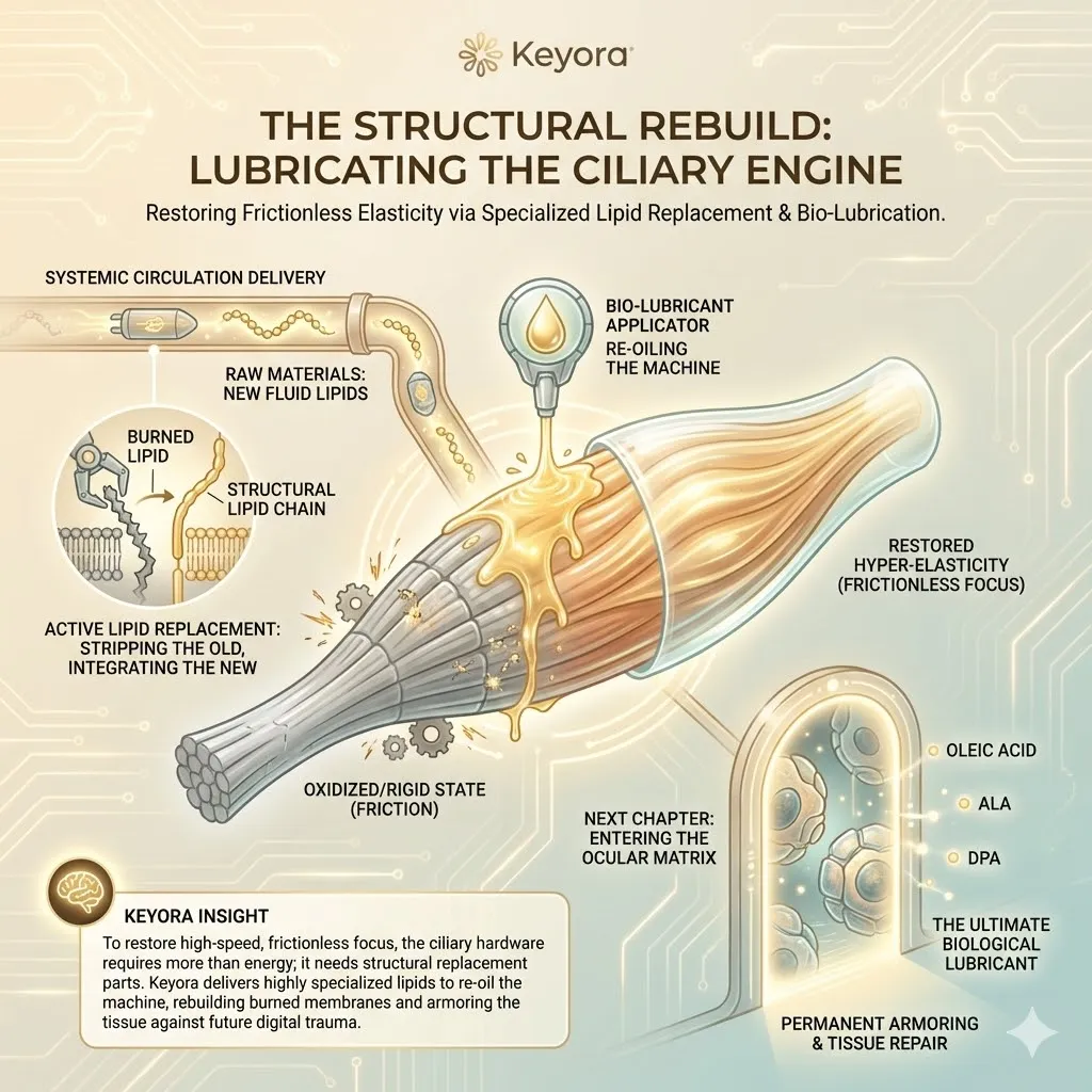 Structural rebuild protocols deliver highly calibrated structural lipids to replace oxidized membranes and restore frictionless fluidity to the ciliary engine. Structural rebuild protocols deliver highly calibrated structural lipids to replace oxidized membranes and restore frictionless fluidity to the ciliary engine.