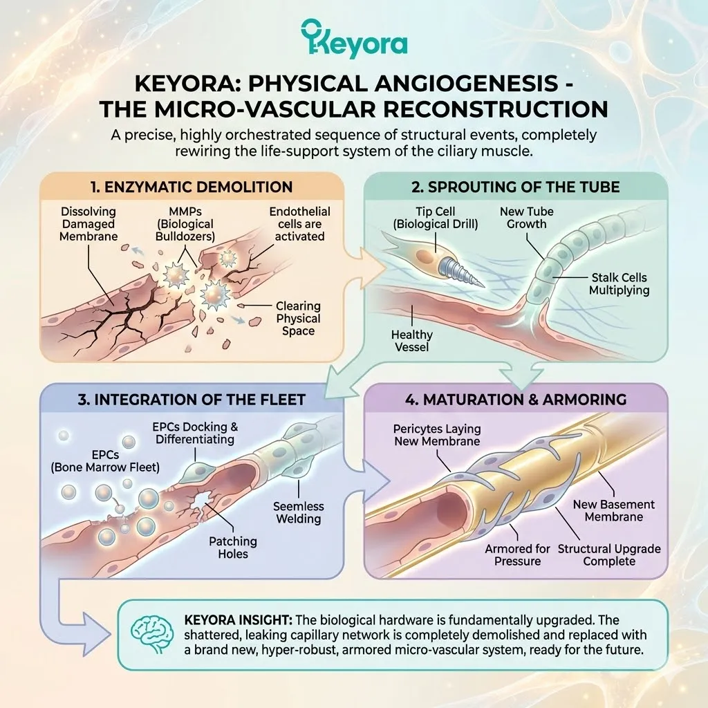 Physical Angiogenesis via MMP-driven demolition and EPC integration to complete Micro-Vascular Reconstruction within the Bio-Mechanical Matrix. Physical Angiogenesis via MMP-driven demolition and EPC integration to complete Micro-Vascular Reconstruction within the Bio-Mechanical Matrix.