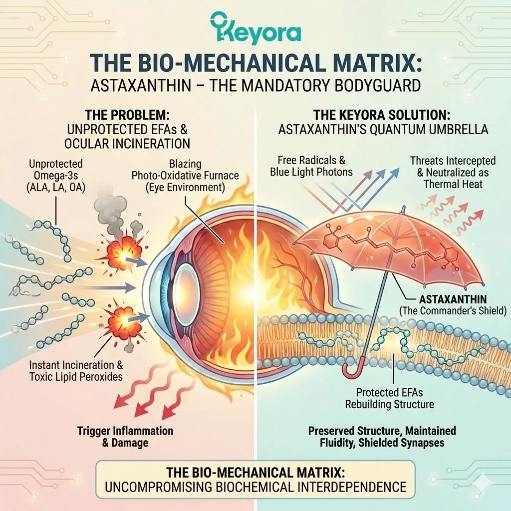 Astaxanthin as the Commander’s Shield to intercept high-energy blue light and neutralize Singlet Oxygen for Bio-Mechanical Matrix sovereignty. Astaxanthin as the Commander’s Shield to intercept high-energy blue light and neutralize Singlet Oxygen for Bio-Mechanical Matrix sovereignty.