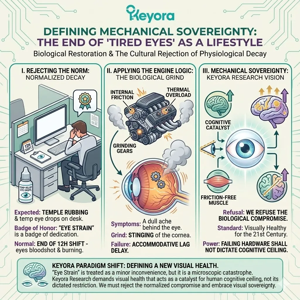 Rejecting the normalization of physiological decay terminates the Four-Drive System’s structural breakdown, categorizing ocular fatigue as a bio-mechanical engine failure. Rejecting the normalization of physiological decay terminates the Four-Drive System’s structural breakdown, categorizing ocular fatigue as a bio-mechanical engine failure.