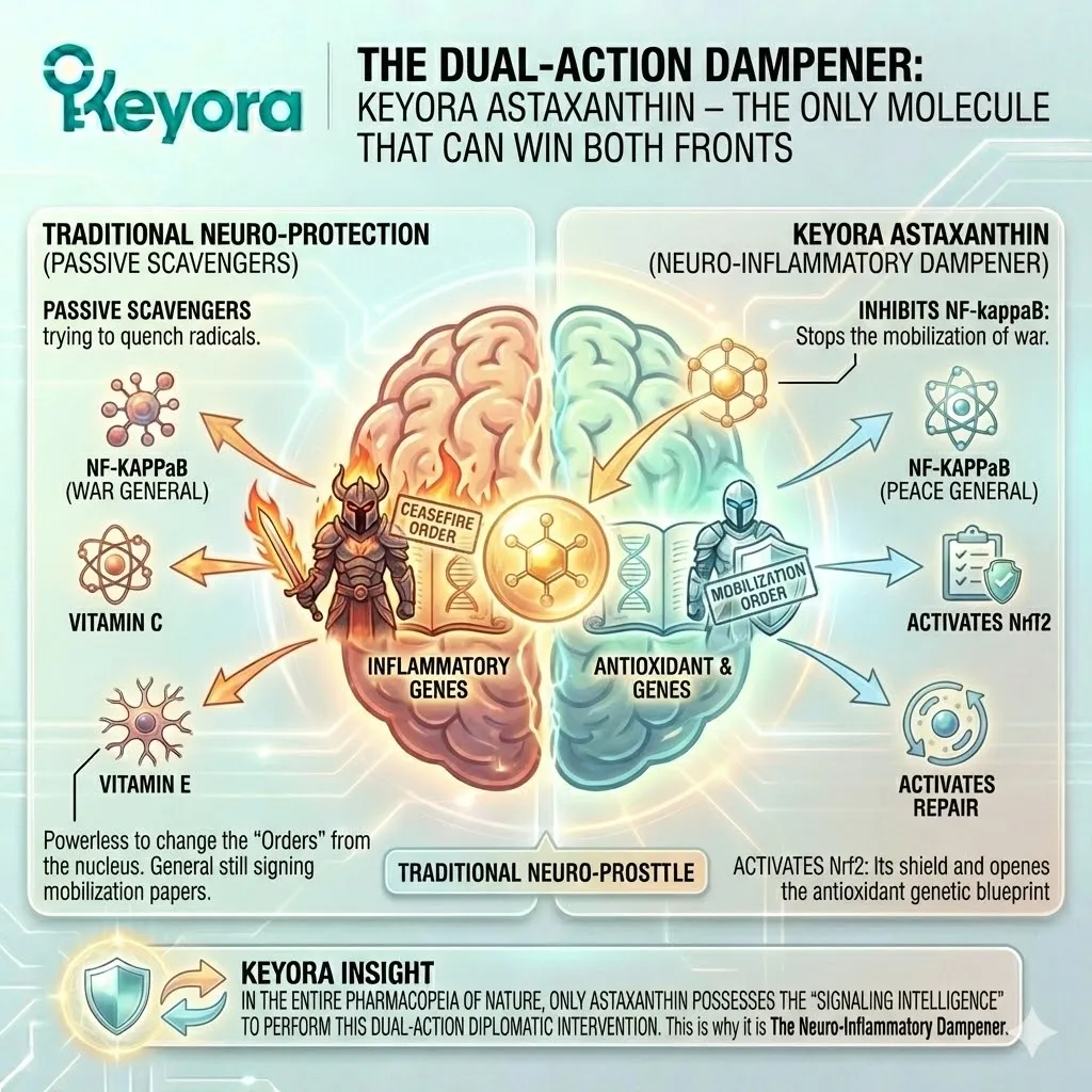 The Astaxanthin Matrix acts as a Systemic Regulator to inhibit NF-kappaB and activate Nrf2, restoring ATP Synthesis against the Neuro-Endocrine Storm. The Astaxanthin Matrix acts as a Systemic Regulator to inhibit NF-kappaB and activate Nrf2, restoring ATP Synthesis against the Neuro-Endocrine Storm.