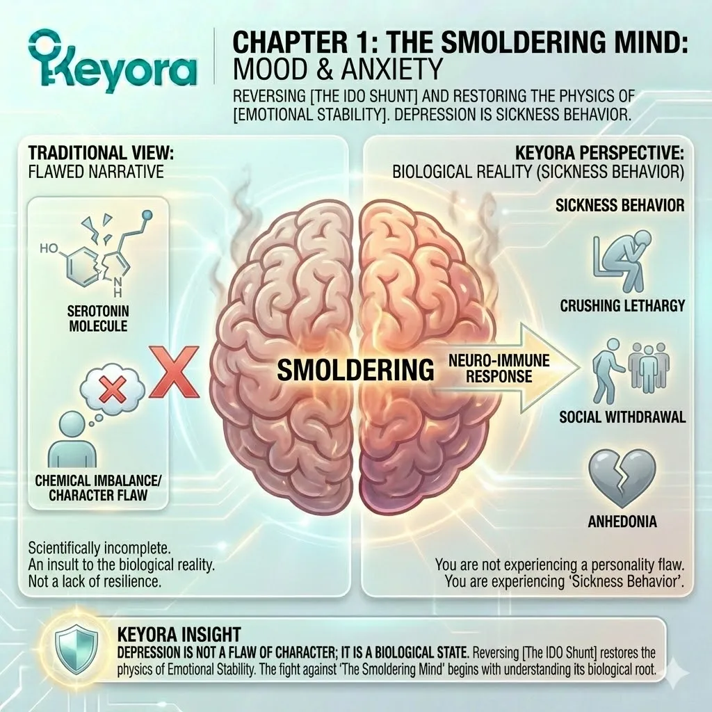 The Systemic Regulator interprets the Neuro-Endocrine Storm as Sickness Behavior, diverting ATP Synthesis away from Emotional Stability toward a state of survival withdrawal. The Systemic Regulator interprets the Neuro-Endocrine Storm as Sickness Behavior, diverting ATP Synthesis away from Emotional Stability toward a state of survival withdrawal.