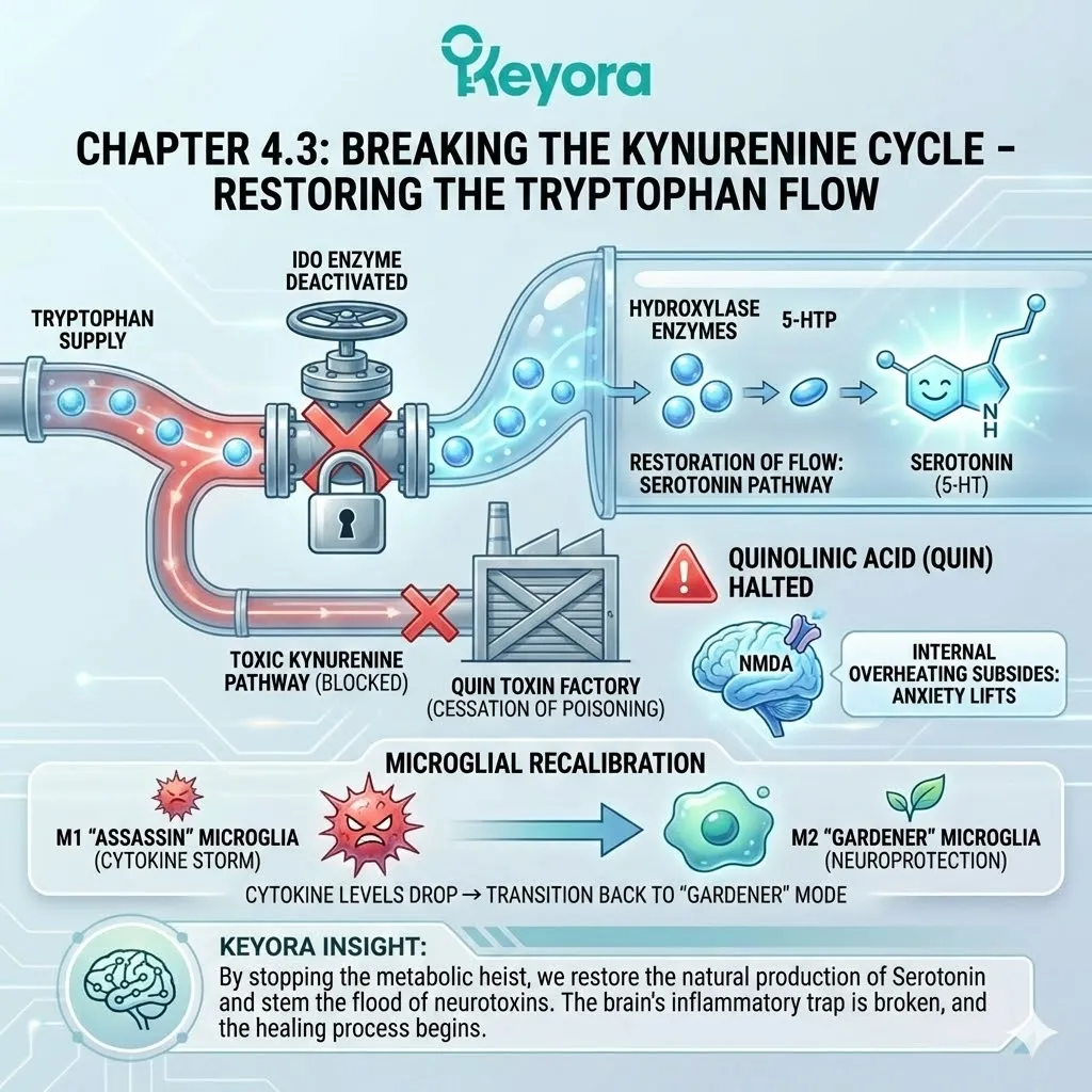 The Neuro-Inflammatory Dampener deactivates the IDO enzyme to restore Tryptophan flow, halting Quinolinic Acid production and initiating Microglial Recalibration of the Systemic Regulator. The Neuro-Inflammatory Dampener deactivates the IDO enzyme to restore Tryptophan flow, halting Quinolinic Acid production and initiating Microglial Recalibration of the Systemic Regulator.
