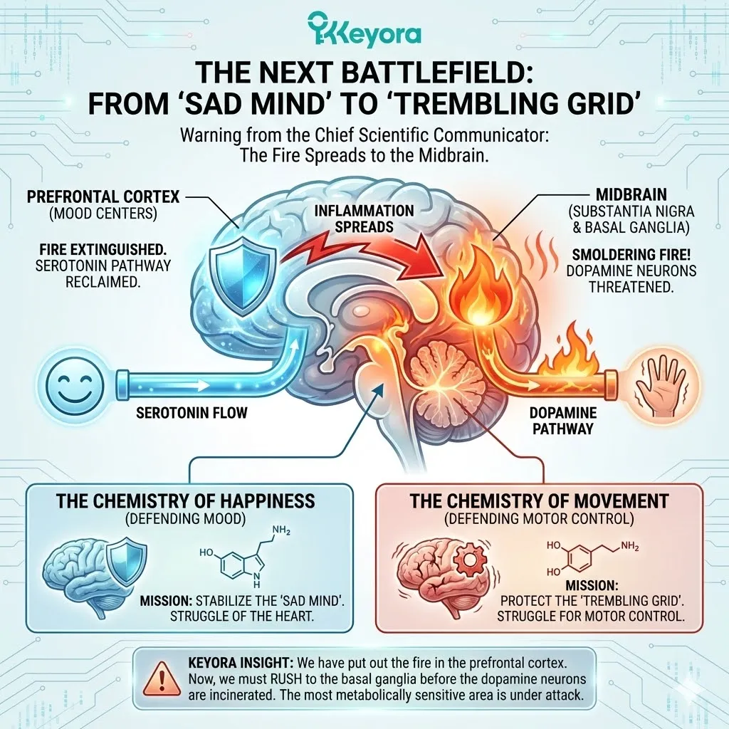 The Bio-Architect shifts the Strategic Blueprint from the Prefrontal Cortex to the Substantia Nigra, shielding the Dopamine pathway from the incinerating Neuro-Endocrine Storm. The Bio-Architect shifts the Strategic Blueprint from the Prefrontal Cortex to the Substantia Nigra, shielding the Dopamine pathway from the incinerating Neuro-Endocrine Storm.