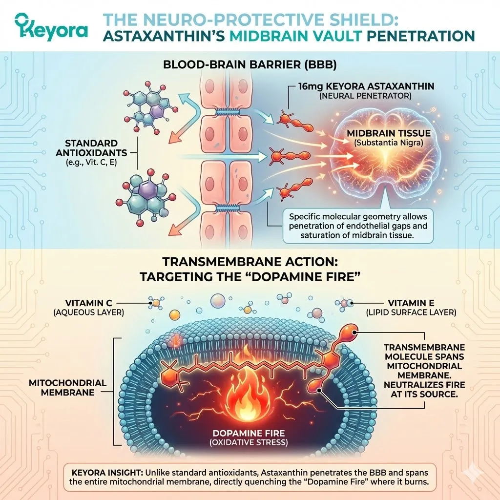 Neural penetrator molecules saturate midbrain tissue to span the mitochondrial membrane and quench the dopamine fire within the substantia nigra. Neural penetrator molecules saturate midbrain tissue to span the mitochondrial membrane and quench the dopamine fire within the substantia nigra.