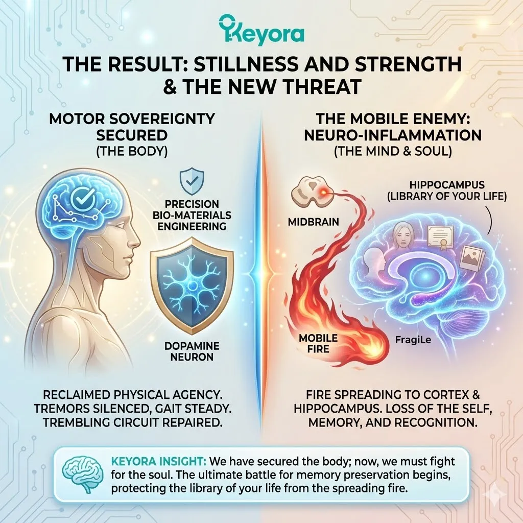 Systemic regulator deployment secures motor sovereignty and physical agency, transitioning the strategic defense from the trembling circuit to hippocampal memory preservation. Systemic regulator deployment secures motor sovereignty and physical agency, transitioning the strategic defense from the trembling circuit to hippocampal memory preservation.