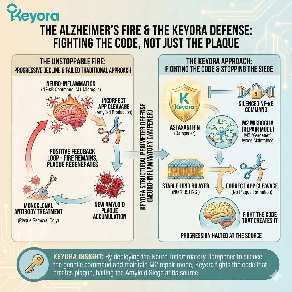 Systemic regulator intervention via astaxanthin dampens NF-κB transcription to maintain M2 repair mode and prevent the incorrect cleavage of Amyloid Precursor Protein. Systemic regulator intervention via astaxanthin dampens NF-κB transcription to maintain M2 repair mode and prevent the incorrect cleavage of Amyloid Precursor Protein.