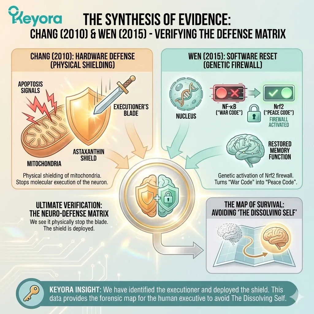 Hardware defense and software reset converge to neutralize Aβ-induced apoptosis and initiate Nrf2 genetic reprogramming, providing the definitive forensic map for hippocampal survival. Hardware defense and software reset converge to neutralize Aβ-induced apoptosis and initiate Nrf2 genetic reprogramming, providing the definitive forensic map for hippocampal survival.