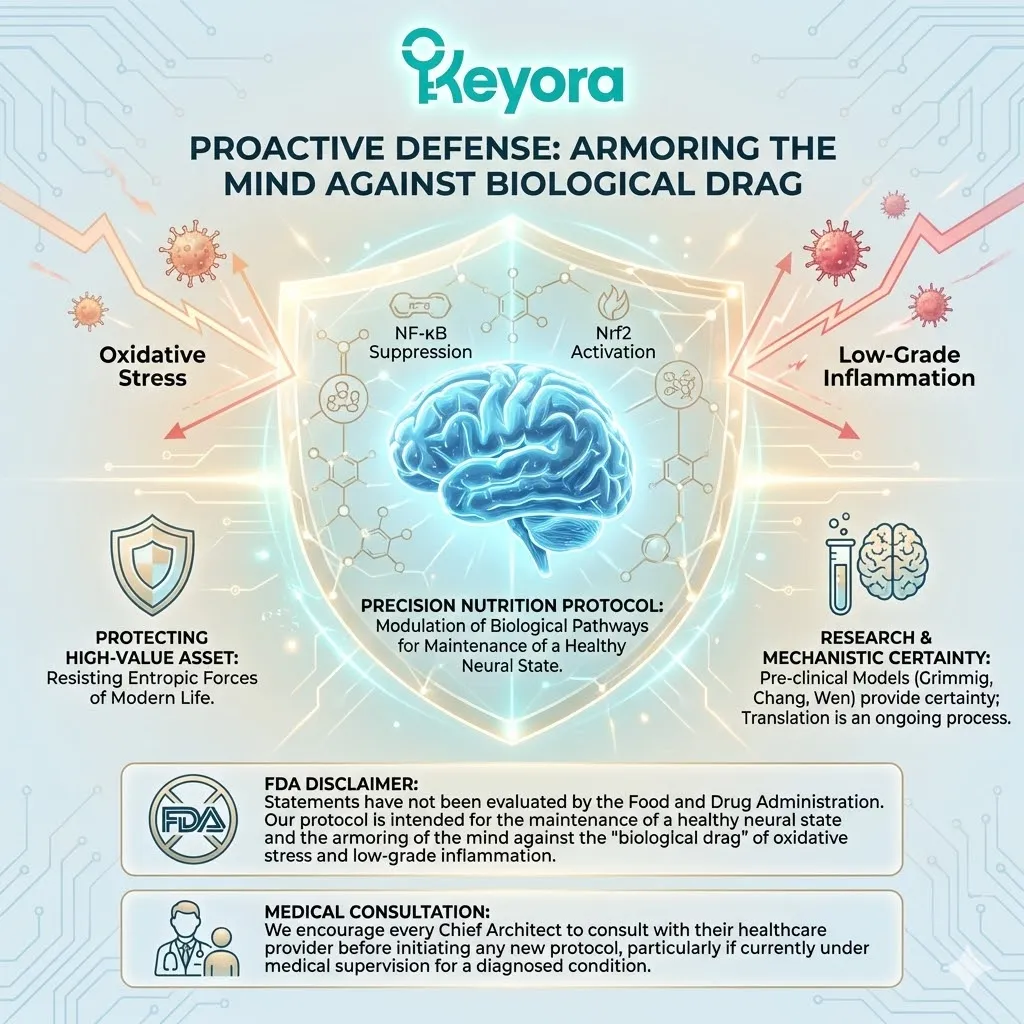 Evidence Hierarchy Protocol integrates precision nutrition to modulate NF-κB and Nrf2 pathways for Proactive Defense and structural armoring of the neural substrate. Evidence Hierarchy Protocol integrates precision nutrition to modulate NF-κB and Nrf2 pathways for Proactive Defense and structural armoring of the neural substrate.