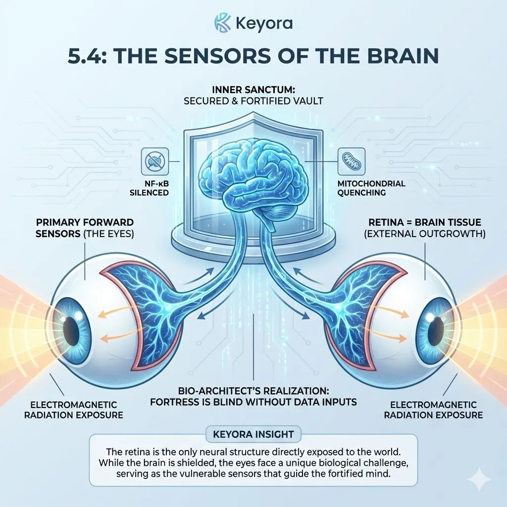 The retina acts as a direct neural outgrowth interfacing with electromagnetic radiation, necessitating a Systemic Regulator to preserve the brain’s Forward Sensors. The retina acts as a direct neural outgrowth interfacing with electromagnetic radiation, necessitating a Systemic Regulator to preserve the brain’s Forward Sensors.