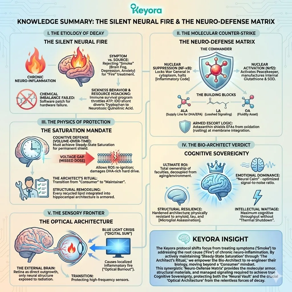 The Neuro-Defense Matrix integrates 16mg Astaxanthin with an EFA envelope to suppress the NF-κB War General and activate Nrf2 Peacekeeper protocols for total Cognitive Sovereignty. The Neuro-Defense Matrix integrates 16mg Astaxanthin with an EFA envelope to suppress the NF-κB War General and activate Nrf2 Peacekeeper protocols for total Cognitive Sovereignty.