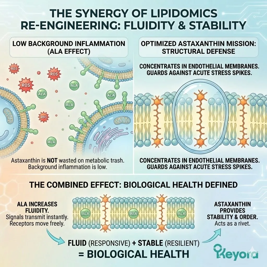 The Lipidomics Re-engineering synergy integrates ALA for membrane fluidity and Astaxanthin for structural stability, ensuring the Four-Drive System's response-readiness and resilience. The Lipidomics Re-engineering synergy integrates ALA for membrane fluidity and Astaxanthin for structural stability, ensuring the Four-Drive System's response-readiness and resilience.