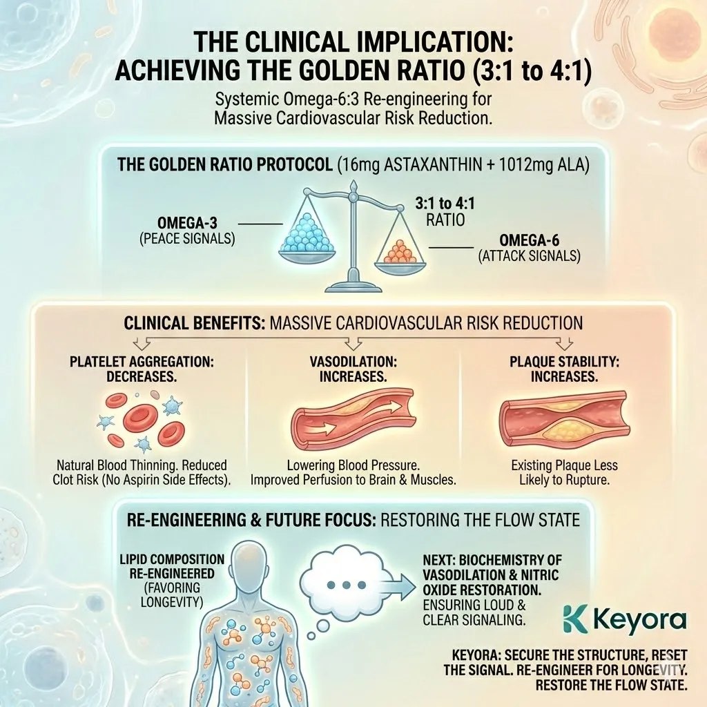 The Golden Ratio Protocol achieves a systemic 3:1 ratio to optimize platelet aggregation, maximize vasodilation, and ensure plaque stability within the Hemodynamic Highway. The Golden Ratio Protocol achieves a systemic 3:1 ratio to optimize platelet aggregation, maximize vasodilation, and ensure plaque stability within the Hemodynamic Highway.