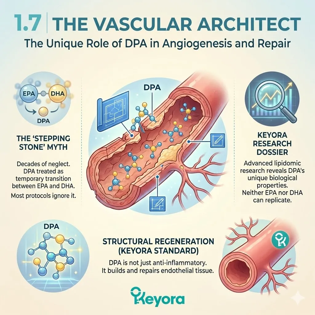 The Endothelial Repair Agent mechanism identifies DPA as the structural architect responsible for vascular regeneration and the repair of the Endothelial Matrix. The Endothelial Repair Agent mechanism identifies DPA as the structural architect responsible for vascular regeneration and the repair of the Endothelial Matrix.
