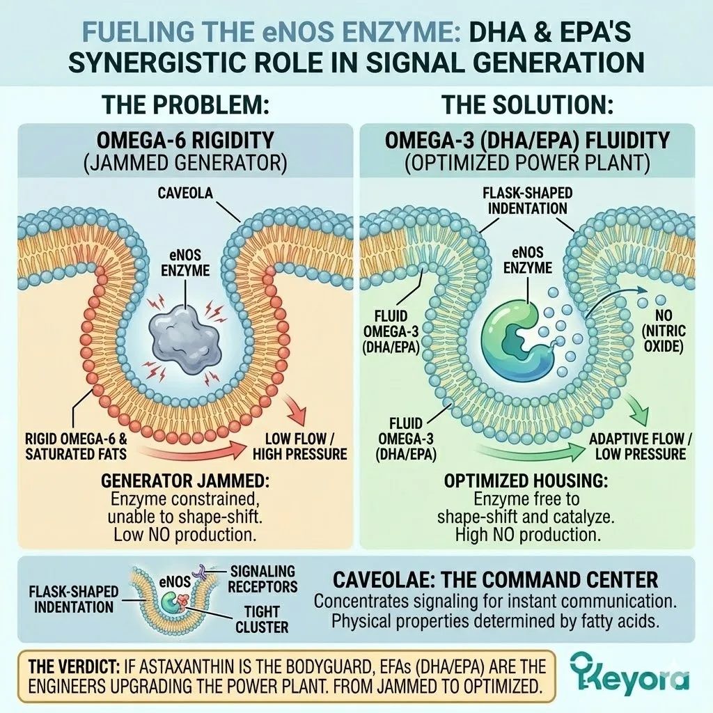 The membrane architecture leverages caveolae command centers to anchor the eNOS generator, requiring lipid flexibility to facilitate necessary enzyme conformational changes. The membrane architecture leverages caveolae command centers to anchor the eNOS generator, requiring lipid flexibility to facilitate necessary enzyme conformational changes.