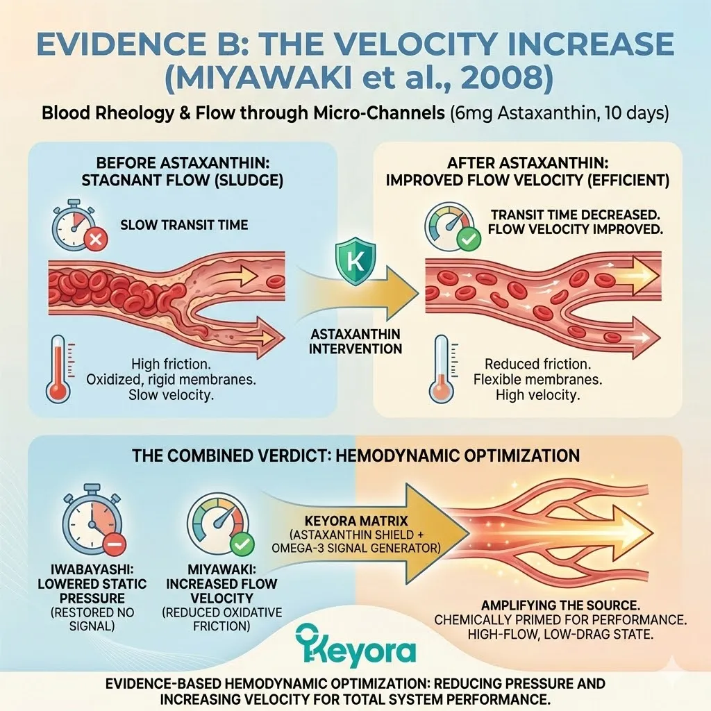 The Miyawaki protocol demonstrates that astaxanthin reduces blood transit time through micro-channels, achieving hemodynamic efficiency by neutralizing oxidative friction within 10 days. The Miyawaki protocol demonstrates that astaxanthin reduces blood transit time through micro-channels, achieving hemodynamic efficiency by neutralizing oxidative friction within 10 days.
