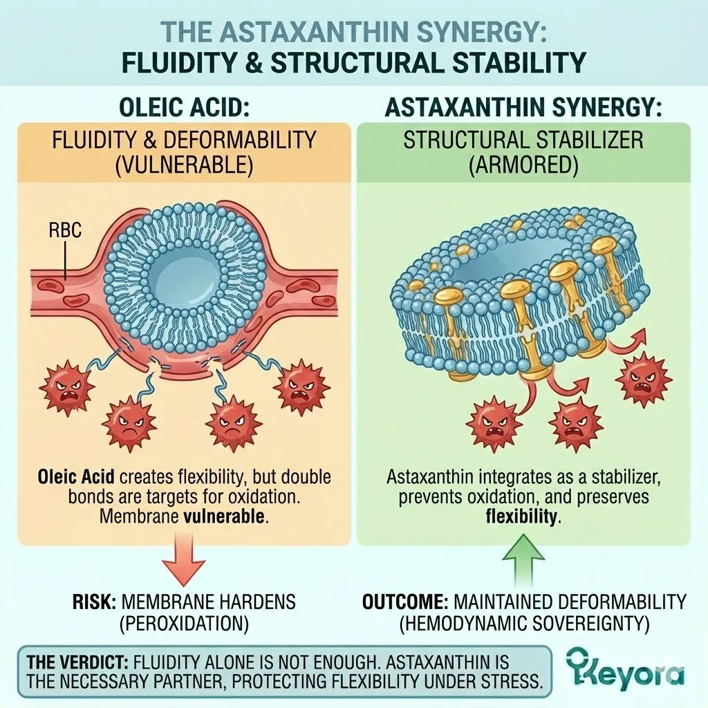 Astaxanthin prevents lipid peroxidation to preserve RBC membrane fluidity and deformability, neutralizing the neuro-endocrine storm to maintain systemic sovereignty. Astaxanthin prevents lipid peroxidation to preserve RBC membrane fluidity and deformability, neutralizing the neuro-endocrine storm to maintain systemic sovereignty.