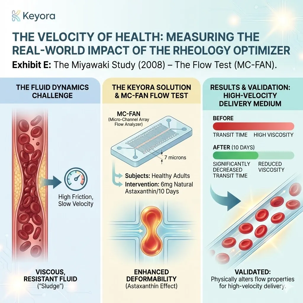 Whole blood transit time reduction via MC-FAN technology validates the rheology optimizer protocol by enhancing erythrocyte deformability for total systemic regulator velocity. Whole blood transit time reduction via MC-FAN technology validates the rheology optimizer protocol by enhancing erythrocyte deformability for total systemic regulator velocity.