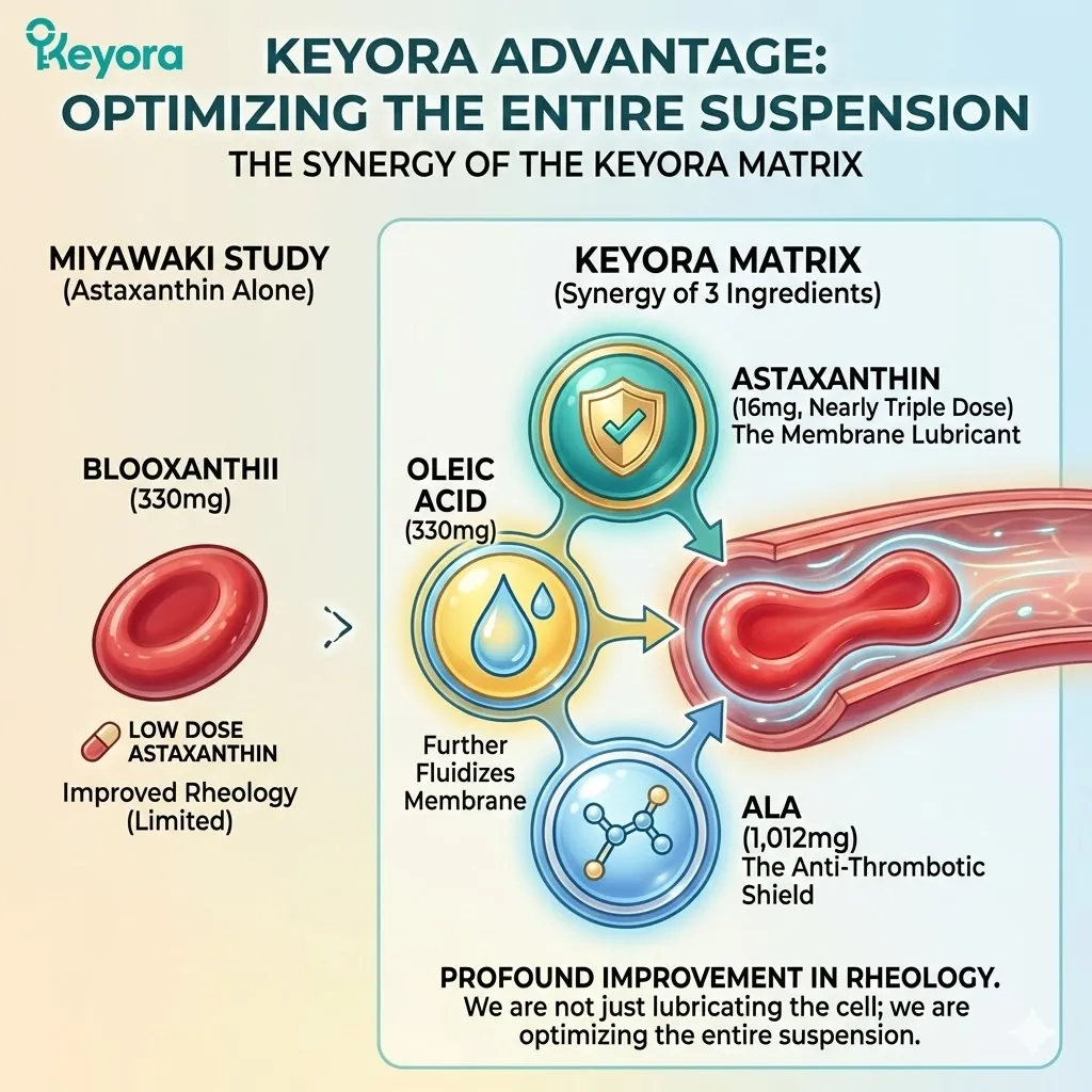 Synergistic systemic regulator integration combines high-dose astaxanthin, oleic acid, and ALA to optimize whole blood suspension and secure absolute hemodynamic sovereignty. Synergistic systemic regulator integration combines high-dose astaxanthin, oleic acid, and ALA to optimize whole blood suspension and secure absolute hemodynamic sovereignty.