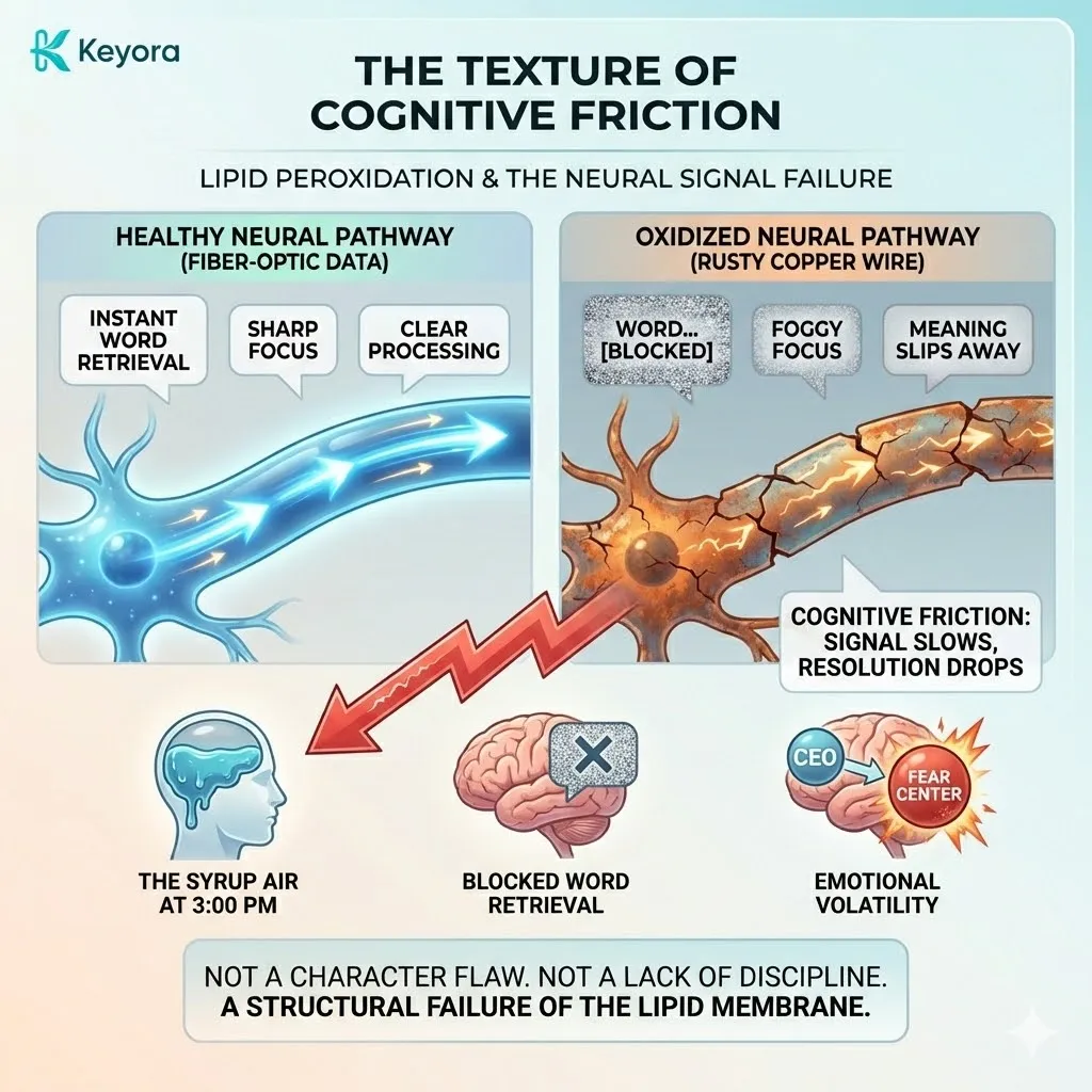 Lipid Peroxidation transforms the Neural Architecture into a rigid scar, inducing Cognitive Friction by obstructing the Four-Drive System and ATP signaling. Lipid Peroxidation transforms the Neural Architecture into a rigid scar, inducing Cognitive Friction by obstructing the Four-Drive System and ATP signaling.