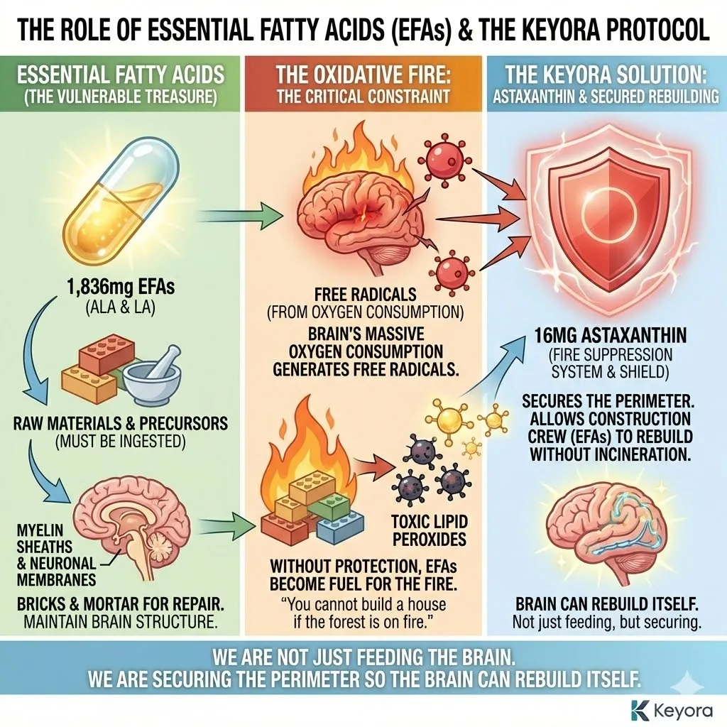 Essential Fatty Acids integrate into the Neural Architecture under Astaxanthin protection to drive ATP Synthesis and terminate the Neuro-Endocrine Storm. Essential Fatty Acids integrate into the Neural Architecture under Astaxanthin protection to drive ATP Synthesis and terminate the Neuro-Endocrine Storm.