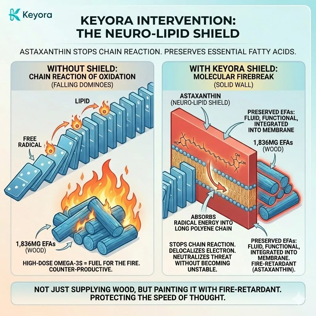 The Neuro-Lipid Shield spans the bilayer to halt Lipid Peroxidation, preserving the 1,836mg of Essential Fatty Acids within the Neural Architecture and Four-Drive System. The Neuro-Lipid Shield spans the bilayer to halt Lipid Peroxidation, preserving the 1,836mg of Essential Fatty Acids within the Neural Architecture and Four-Drive System.