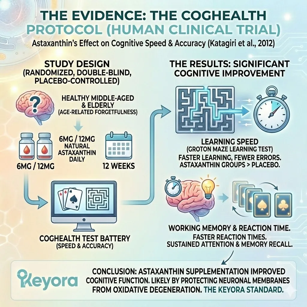 The CogHealth Protocol validates the Four-Drive System, where Astaxanthin accelerates Learning Speed and Working Memory by securing the Neural Architecture against oxidative failure. The CogHealth Protocol validates the Four-Drive System, where Astaxanthin accelerates Learning Speed and Working Memory by securing the Neural Architecture against oxidative failure.