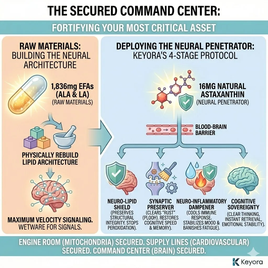 The Secured Command Center integrates EFAs and Astaxanthin to fortify the Neural Architecture, achieving Cognitive Sovereignty by neutralizing the Neuro-Endocrine Storm. The Secured Command Center integrates EFAs and Astaxanthin to fortify the Neural Architecture, achieving Cognitive Sovereignty by neutralizing the Neuro-Endocrine Storm.