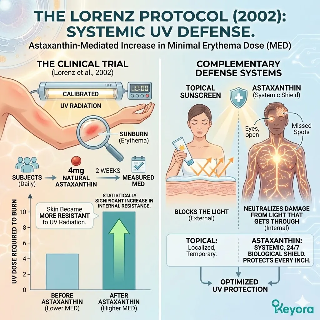 Keyora Systemic Regulator elevating Minimal Erythema Dose via Natural Astaxanthin to neutralize the Solar Assault and maintain total Dermal Architecture. Keyora Systemic Regulator elevating Minimal Erythema Dose via Natural Astaxanthin to neutralize the Solar Assault and maintain total Dermal Architecture.