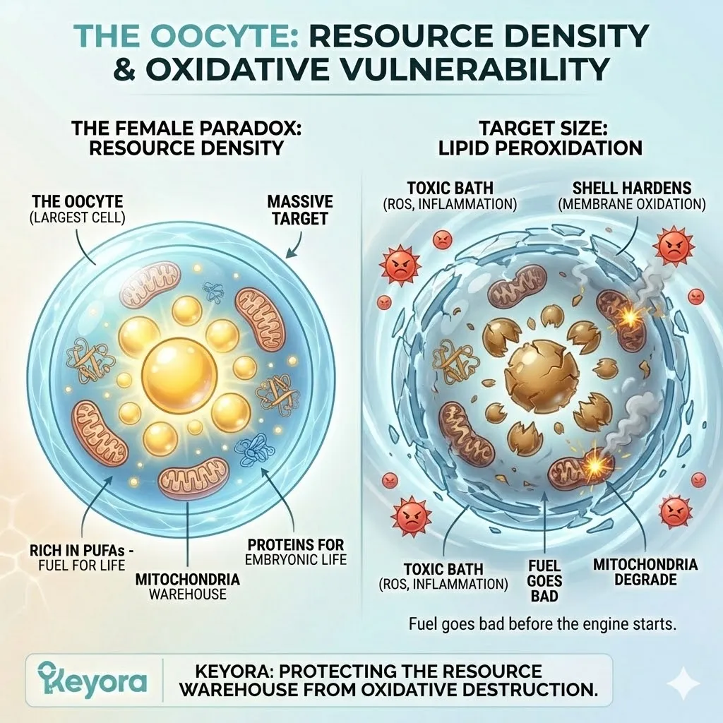 Keyora Systemic Regulator stabilizing Oocyte Polyunsaturated Fatty Acids to prevent Lipid Peroxidation and safeguard Mitochondrial ATP Synthesis for embryonic fuel density. Keyora Systemic Regulator stabilizing Oocyte Polyunsaturated Fatty Acids to prevent Lipid Peroxidation and safeguard Mitochondrial ATP Synthesis for embryonic fuel density.