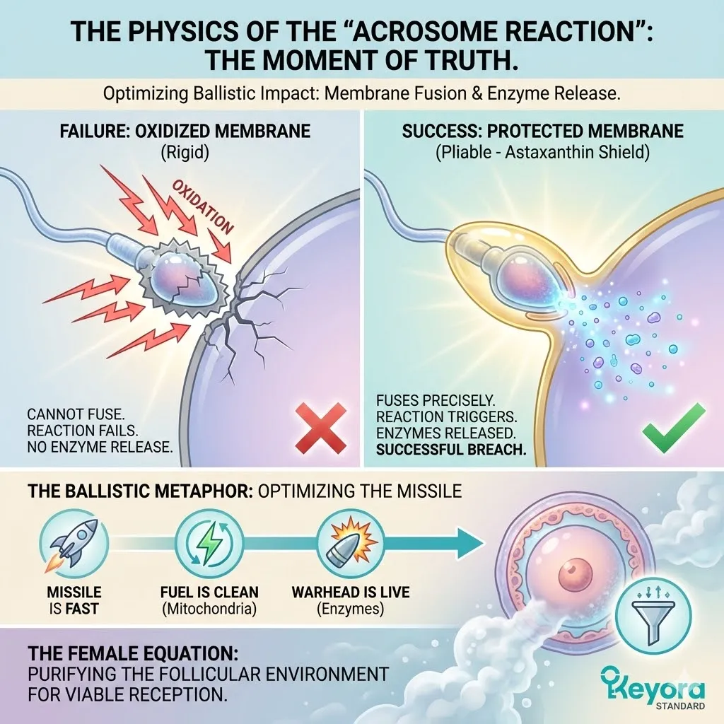 Keyora Systemic Regulator maintaining plasma membrane pliability to catalyze the Acrosome Reaction and ensure successful penetration of the oocyte zona pellucida. Keyora Systemic Regulator maintaining plasma membrane pliability to catalyze the Acrosome Reaction and ensure successful penetration of the oocyte zona pellucida.