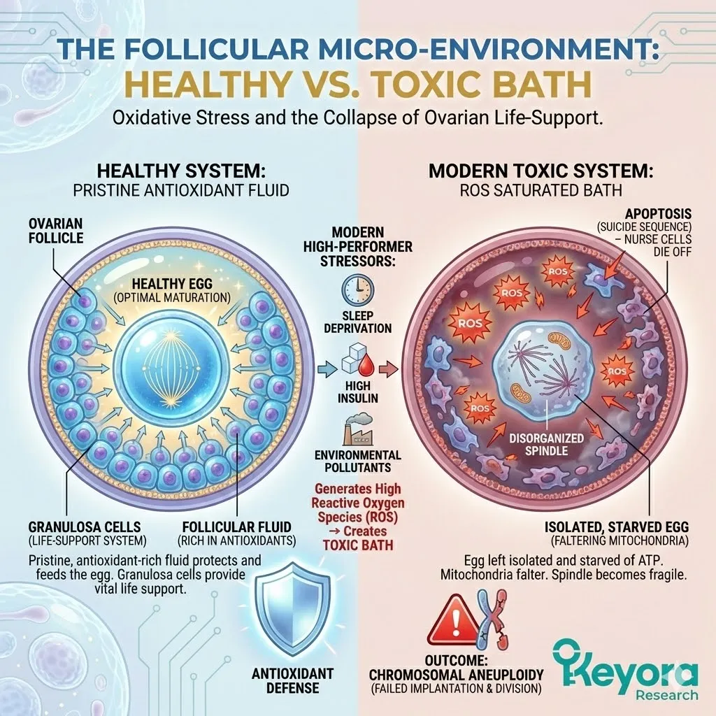 Keyora Systemic Regulator purifying the Follicular Micro-Environment to arrest Granulosa Cell Apoptosis and prevent Chromosomal Aneuploidy during the division program. Keyora Systemic Regulator purifying the Follicular Micro-Environment to arrest Granulosa Cell Apoptosis and prevent Chromosomal Aneuploidy during the division program.