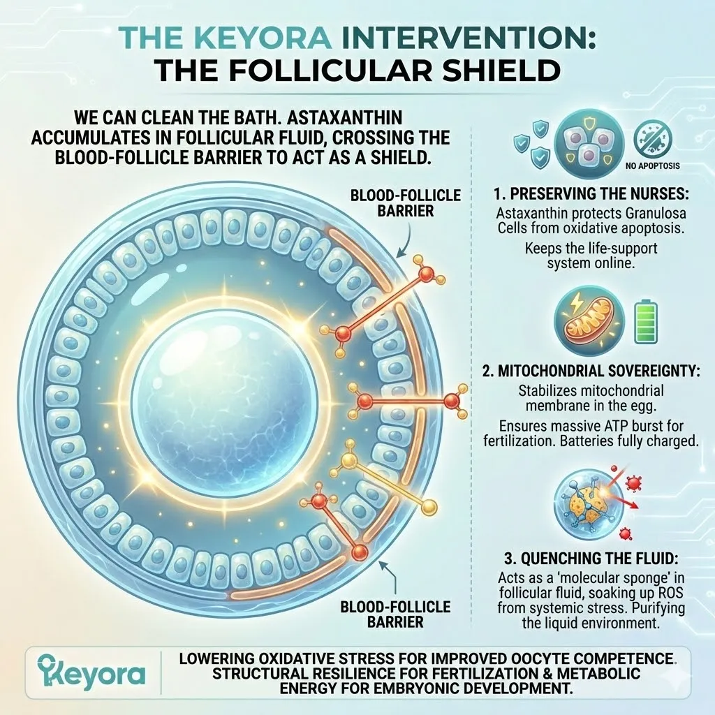 Keyora Systemic Regulator purifying the Follicular Micro-Environment to arrest Granulosa Cell Apoptosis and maximize Oocyte Competence via Mitochondrial Sovereignty. Keyora Systemic Regulator purifying the Follicular Micro-Environment to arrest Granulosa Cell Apoptosis and maximize Oocyte Competence via Mitochondrial Sovereignty.