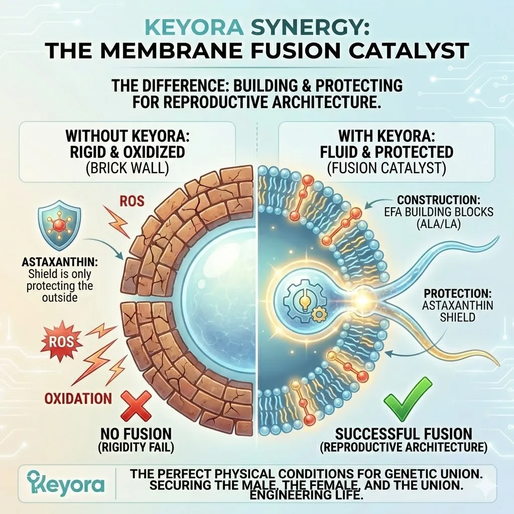 Keyora Systemic Regulator integrating Alpha-Linolenic Acid and Astaxanthin to engineer fluid lipid bilayers and catalyze the physical union of the Membrane Fusion Catalyst. Keyora Systemic Regulator integrating Alpha-Linolenic Acid and Astaxanthin to engineer fluid lipid bilayers and catalyze the physical union of the Membrane Fusion Catalyst.