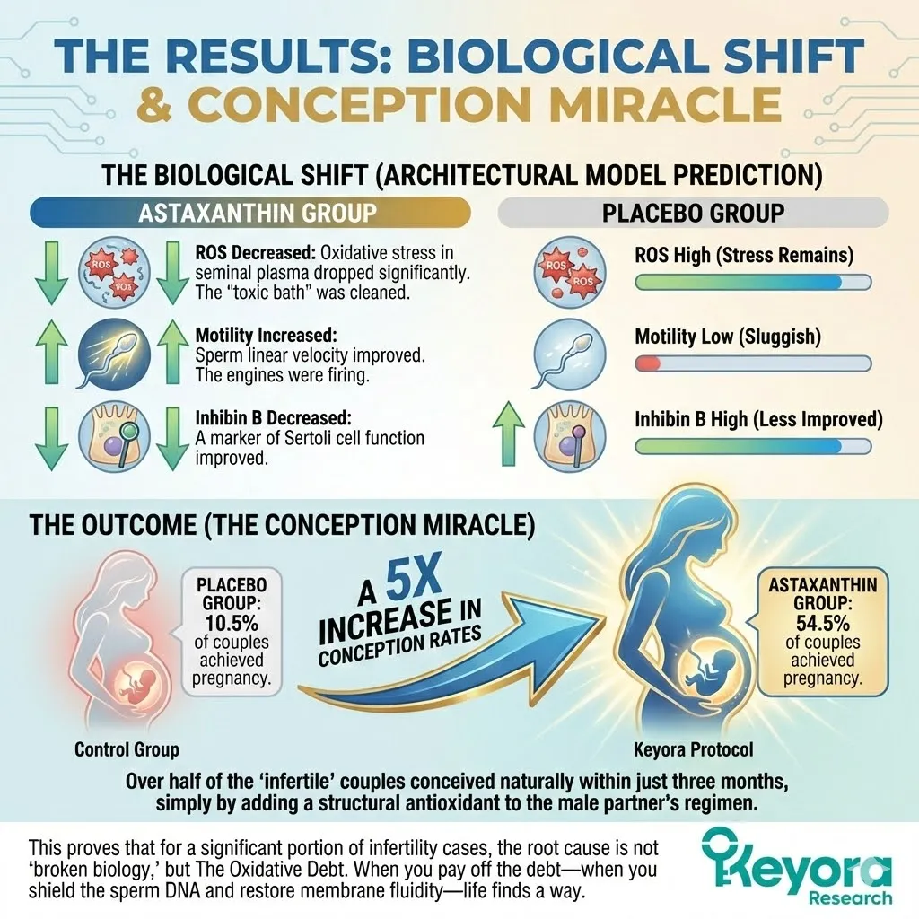 Keyora Systemic Regulator neutralizing seminal ROS to catalyze a 5X increase in pregnancy rates via restored sperm linear velocity and Genetic Sovereignty. Keyora Systemic Regulator neutralizing seminal ROS to catalyze a 5X increase in pregnancy rates via restored sperm linear velocity and Genetic Sovereignty.
