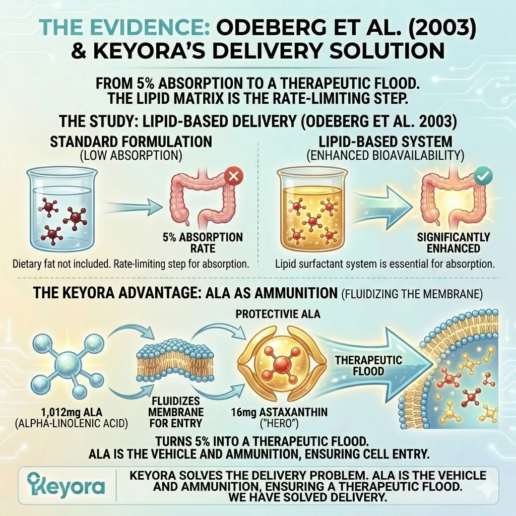 Keyora Systemic Regulator utilizing the Odeberg Formulation Standard to transform the 5% absorption rate into a therapeutic flood through an ALA-based lipid matrix. Keyora Systemic Regulator utilizing the Odeberg Formulation Standard to transform the 5% absorption rate into a therapeutic flood through an ALA-based lipid matrix.