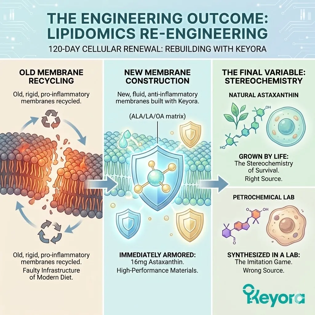 Keyora Systemic Regulator executing a 120-day "Infrastructure Overhaul" to replace rigid, pro-inflammatory bricks with high-performance lipid membranes armored by the Transmembrane Shield. Keyora Systemic Regulator executing a 120-day "Infrastructure Overhaul" to replace rigid, pro-inflammatory bricks with high-performance lipid membranes armored by the Transmembrane Shield.