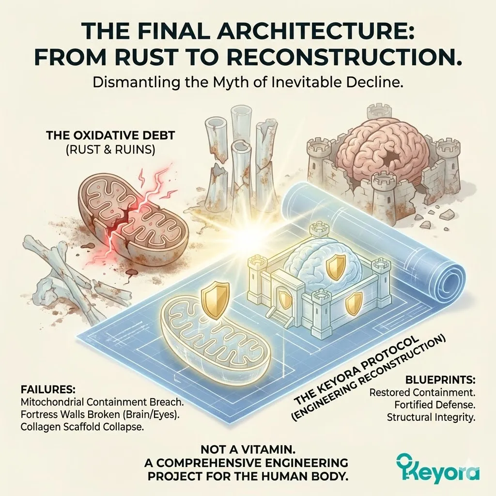 Keyora Systemic Regulator transitioning the biological state from "Oxidative Rust" to a reconstructed, high-performance architecture through the transition of Phase IV Engineering. Keyora Systemic Regulator transitioning the biological state from "Oxidative Rust" to a reconstructed, high-performance architecture through the transition of Phase IV Engineering.