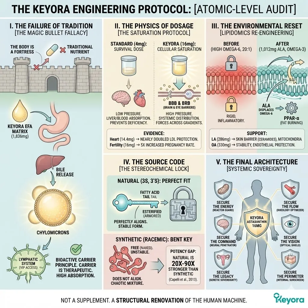 Keyora Systemic Regulator executing the final Atomic-Level Audit to synchronize the Bioactive Carrier, 16mg Saturation, and 3S, 3’S Stereochemical Lock for total Systemic Sovereignty. Keyora Systemic Regulator executing the final Atomic-Level Audit to synchronize the Bioactive Carrier, 16mg Saturation, and 3S, 3’S Stereochemical Lock for total Systemic Sovereignty.