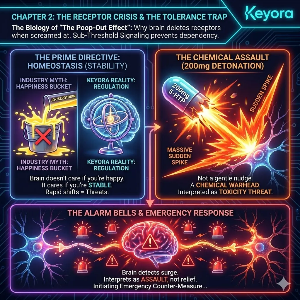 Homeostasis stabilizes the Neuro-Endocrine Storm by interpreting megadoses as Chemical Assault, initiating defensive maneuvers to protect total Neurological Sovereignty. Homeostasis stabilizes the Neuro-Endocrine Storm by interpreting megadoses as Chemical Assault, initiating defensive maneuvers to protect total Neurological Sovereignty.