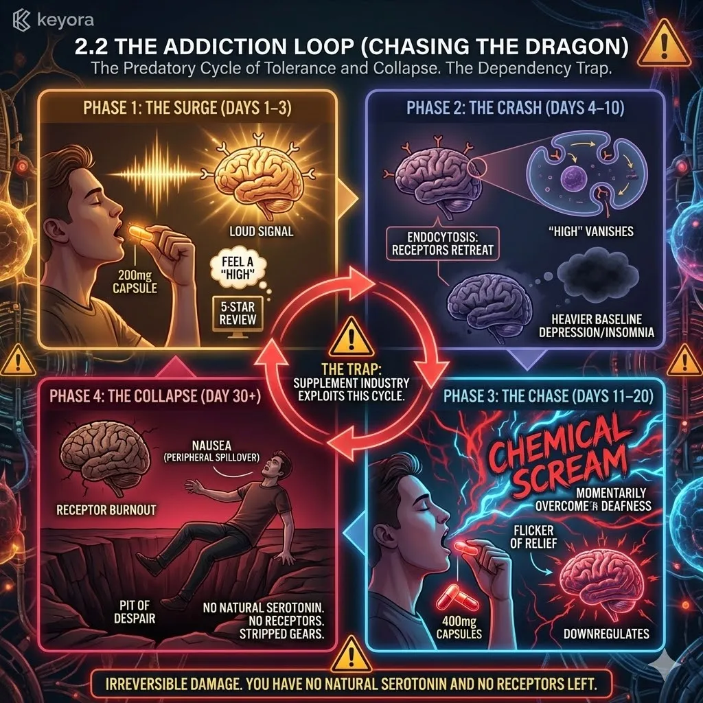 The Addiction Loop maps the collapse of Neurological Sovereignty as repeated Neuro-Endocrine Storms drive Receptor Burnout and systemic gear-stripping. The Addiction Loop maps the collapse of Neurological Sovereignty as repeated Neuro-Endocrine Storms drive Receptor Burnout and systemic gear-stripping.