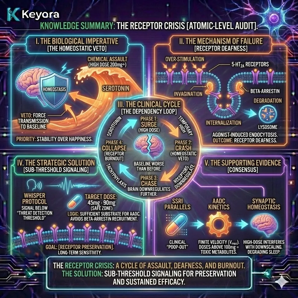 Agonist-Induced Endocytosis executes the Homeostatic Veto, internalizing 5-HT2A receptors via Beta-Arrestin to breach Neurological Sovereignty and enforce Receptor Deafness. Agonist-Induced Endocytosis executes the Homeostatic Veto, internalizing 5-HT2A receptors via Beta-Arrestin to breach Neurological Sovereignty and enforce Receptor Deafness.